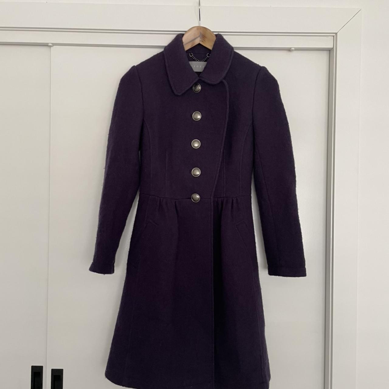 100% Wool Coat by Jigsaw Size 6 Dark Purple... - Depop