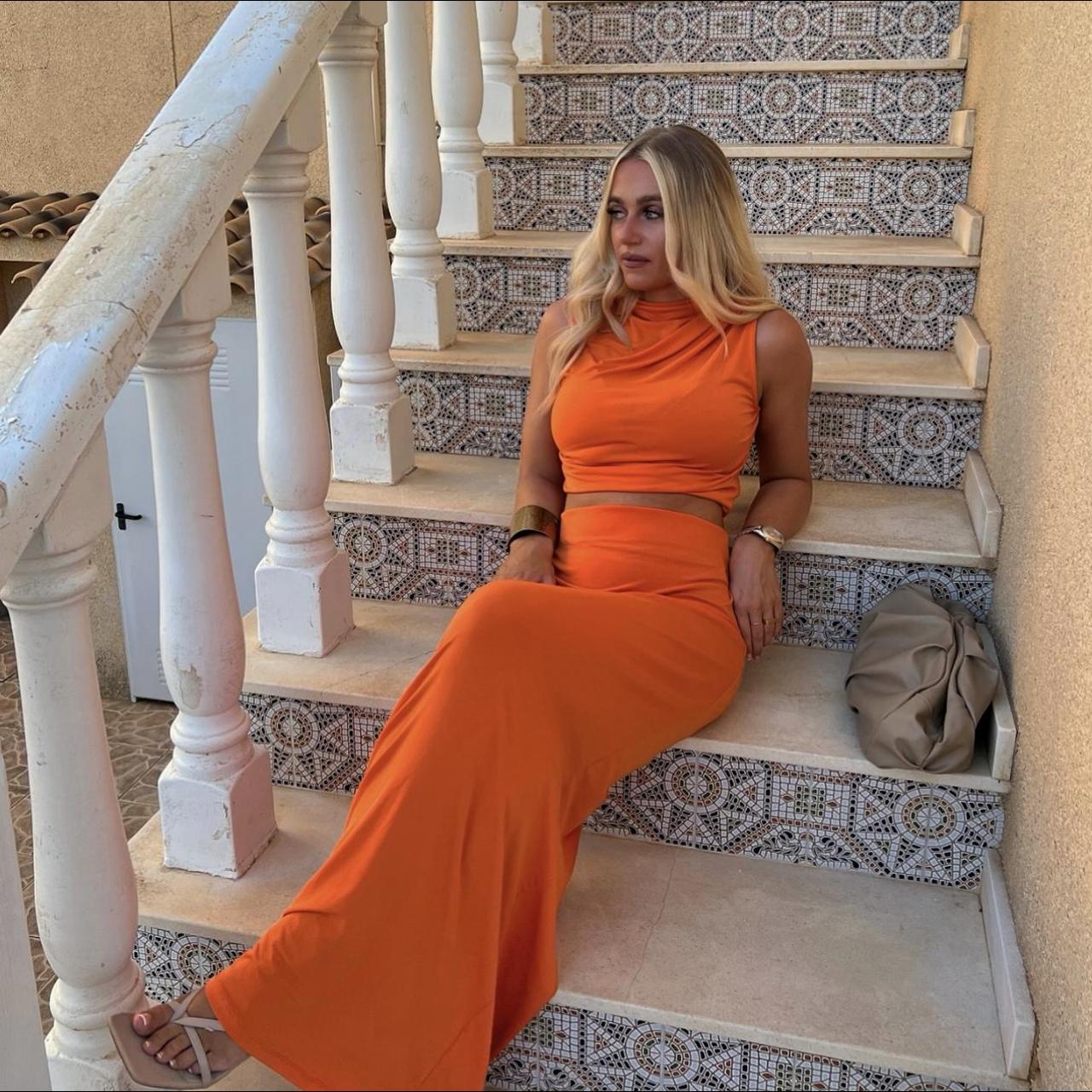 NA-KD Orange Coord Midi Skirt Size S Crop Top Size... - Depop
