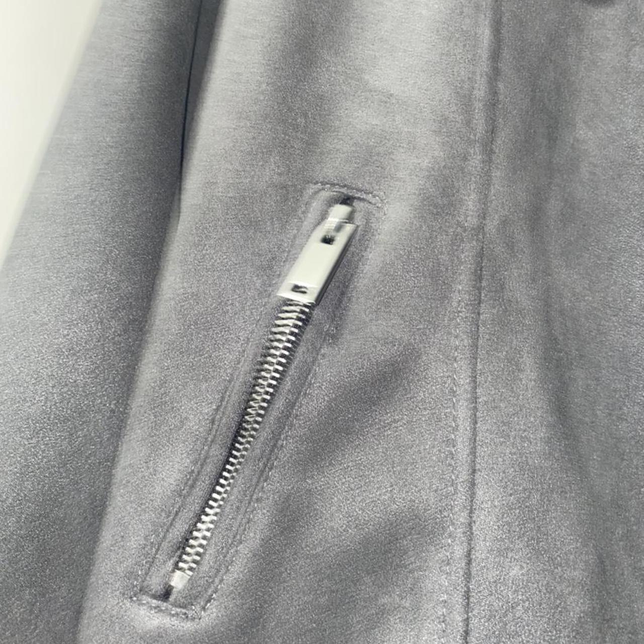 Primark Grey Suede Biker jacket with silver... - Depop