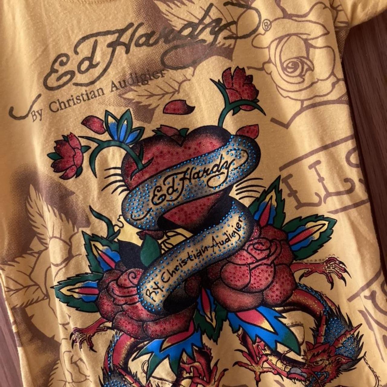 Yellow Ed Hardy Top, early 2000s, child’s size but... - Depop