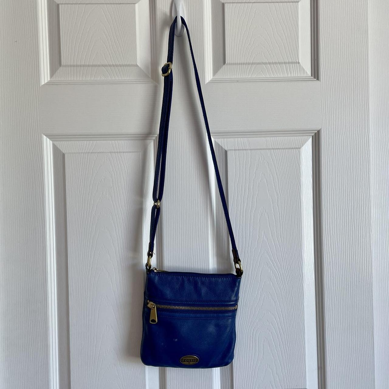 Fossil Explorer Leather Crossbody in Blue