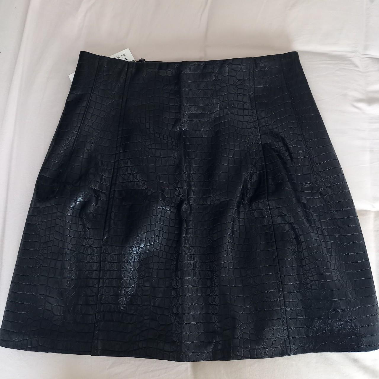 Zara black faux leather mini skirt in size M. Never... - Depop