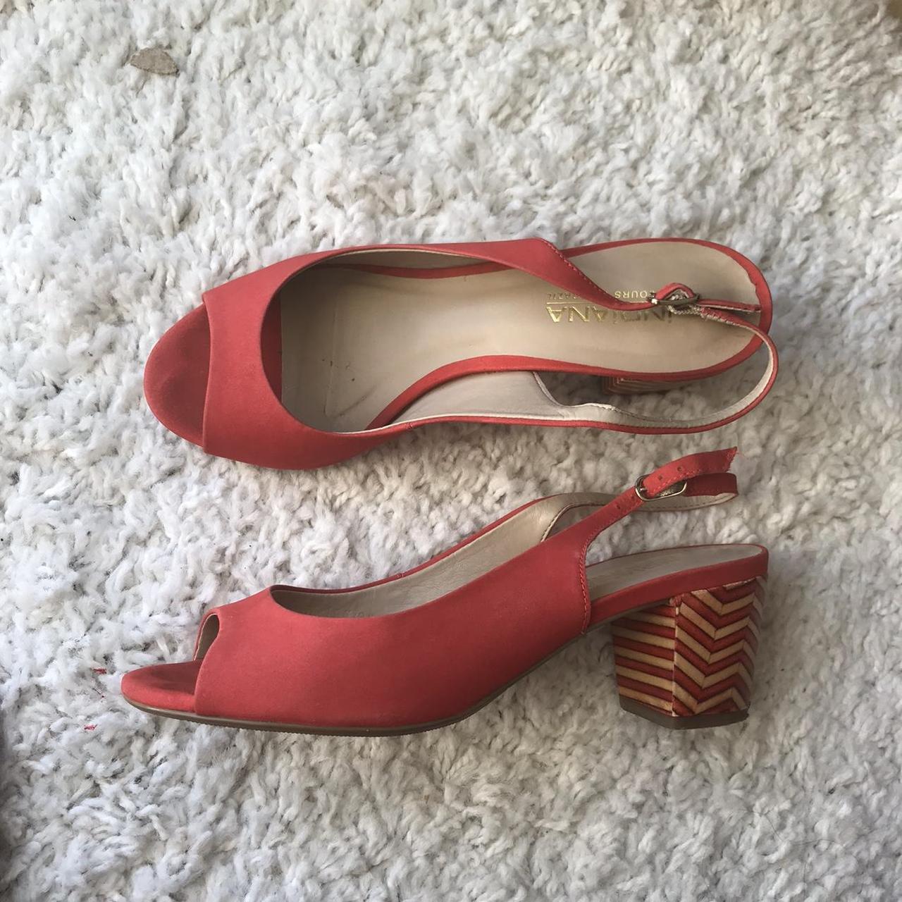 Red suede peep toe shoes in size 38 - Depop
