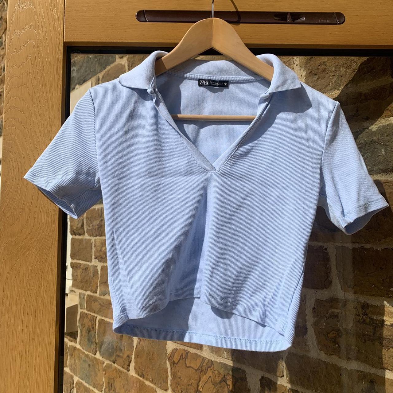 Blue cropped polo shirt // Zara // size medium //... - Depop