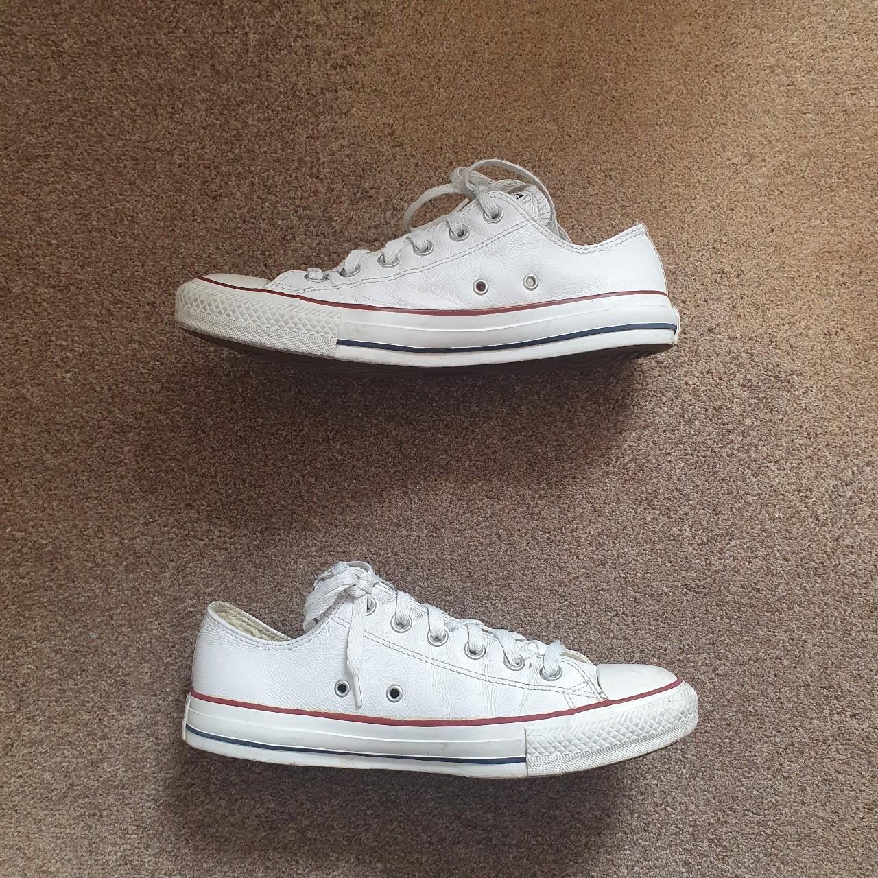 CONVERSE ALL STAR WHITE LEATHER LOW TOP TRAINERS... - Depop