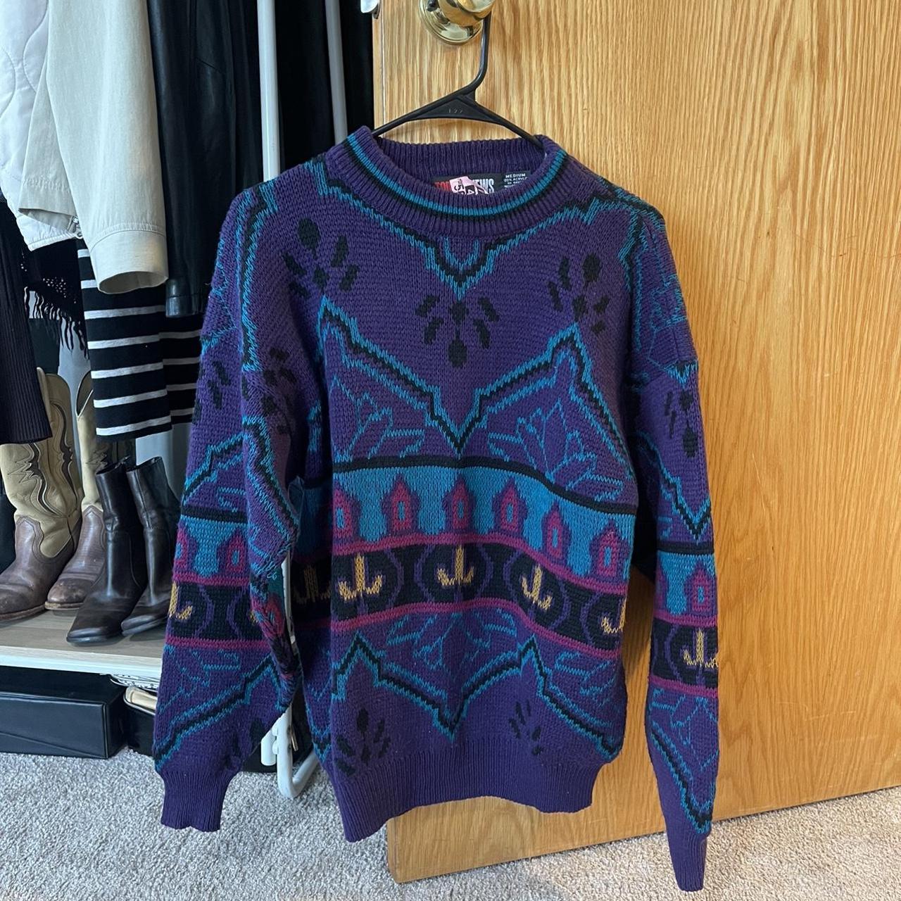 80s chunky oversized cable knit sweater Brand -... - Depop