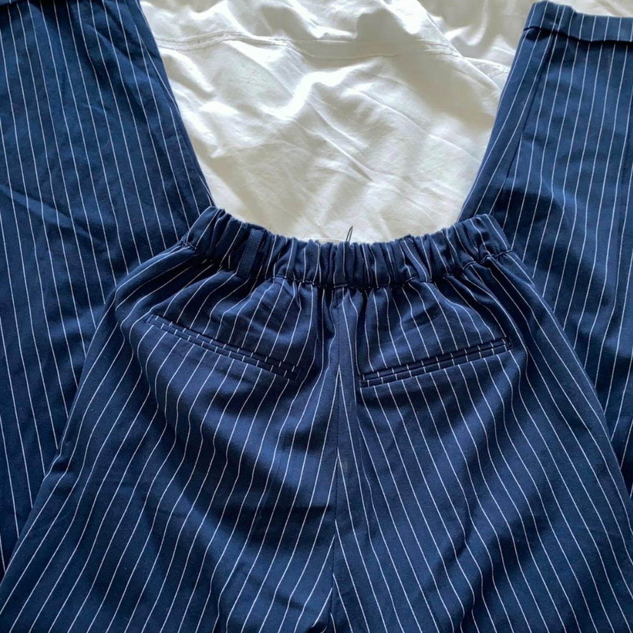 Pull&Bear navy blue and white pinstripe trousers... - Depop