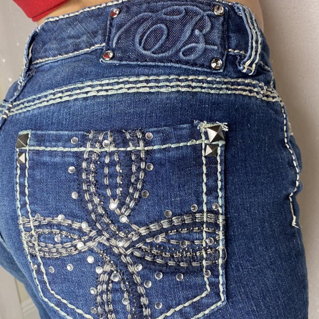 Code Bleu straight leg jeans with rhinestone... - Depop