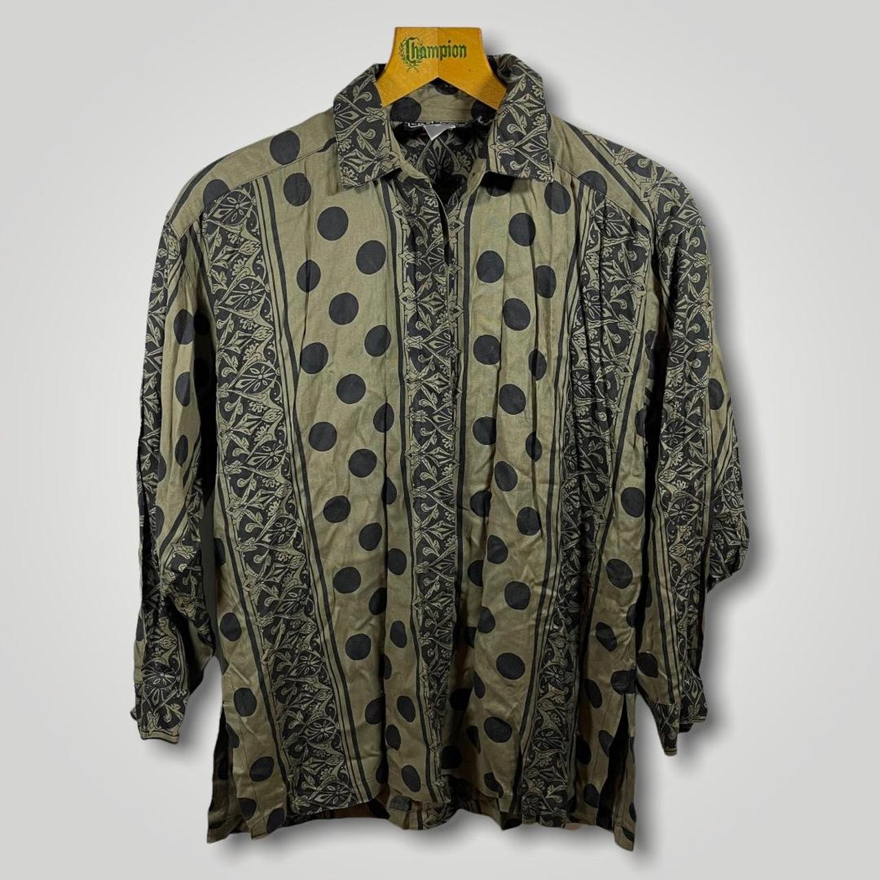 Vintage 80s Olive Green Funky Button Up Shirt FREE... - Depop