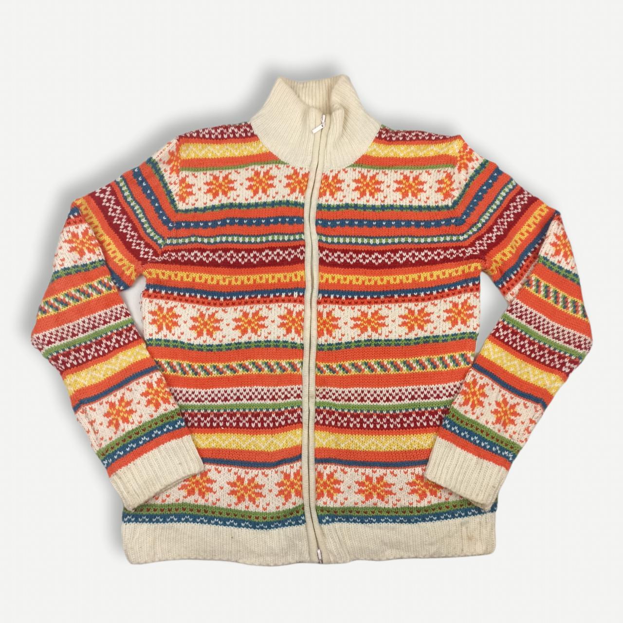 Y2K Multicoloured Zip Up Knitted Jacket / Jumper... - Depop
