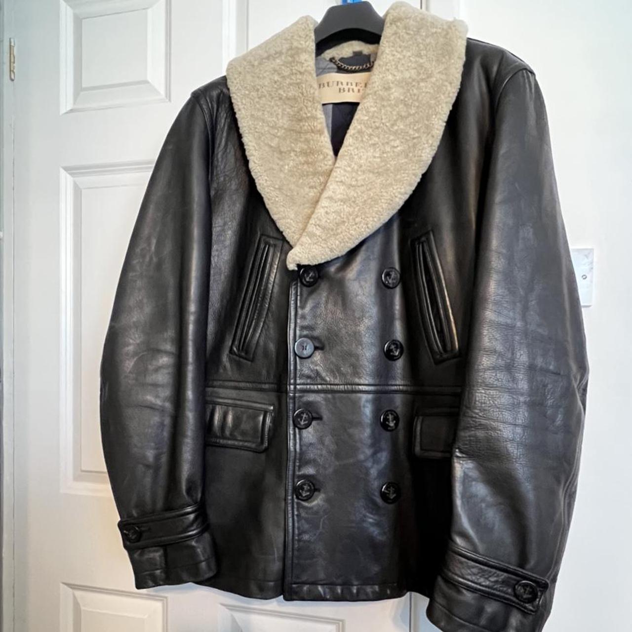 Men Burberry Brit leather pea coat in like Depop