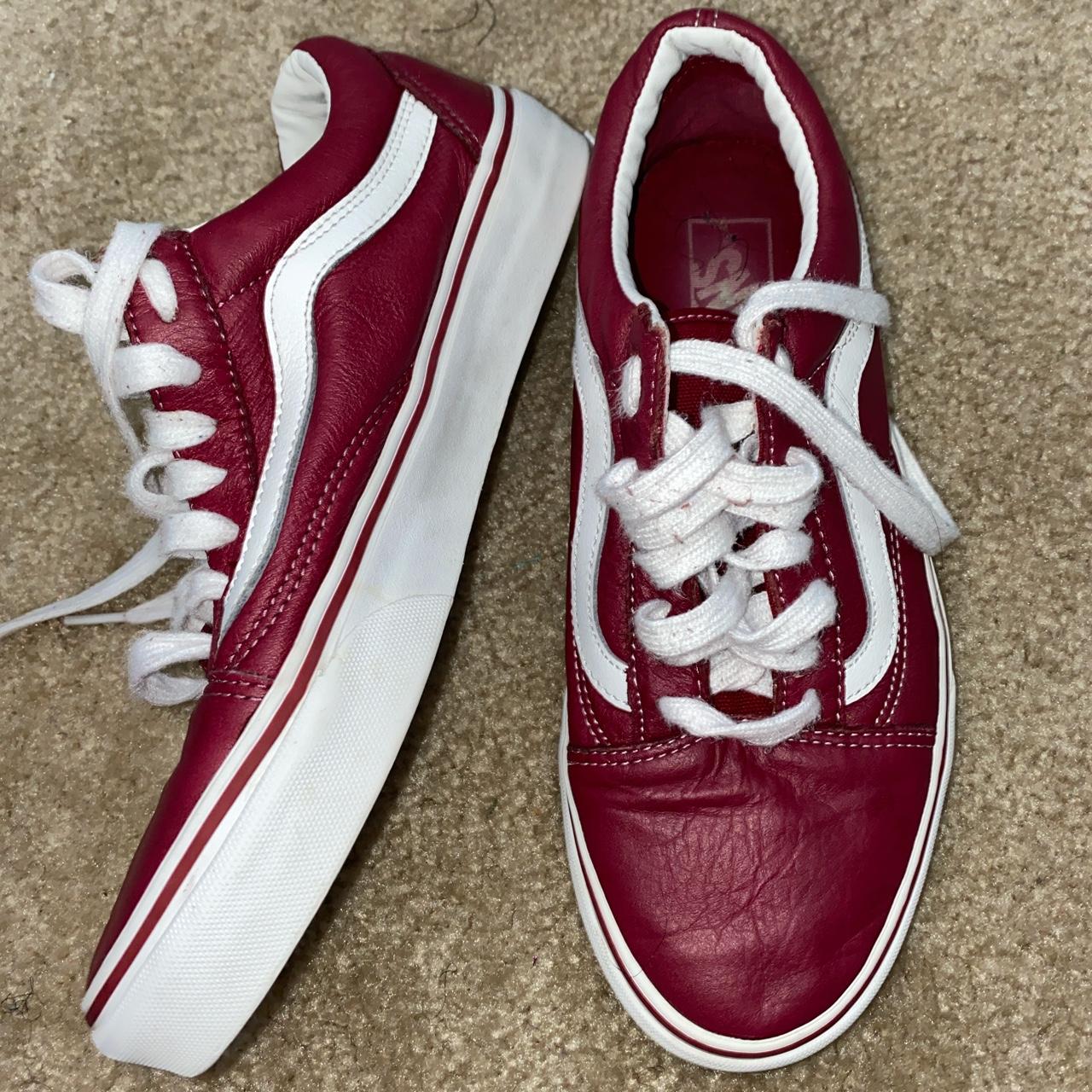 Leather Burgundy Old Skool vans Worn numerous... - Depop