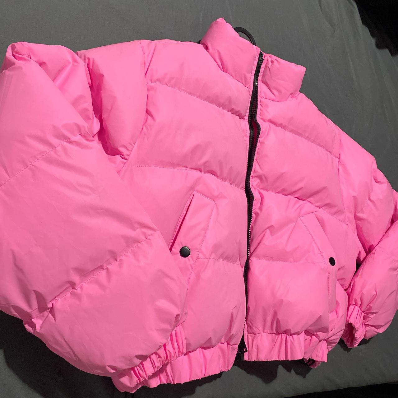 Pink reflective puffer jacket Size; Medium... - Depop