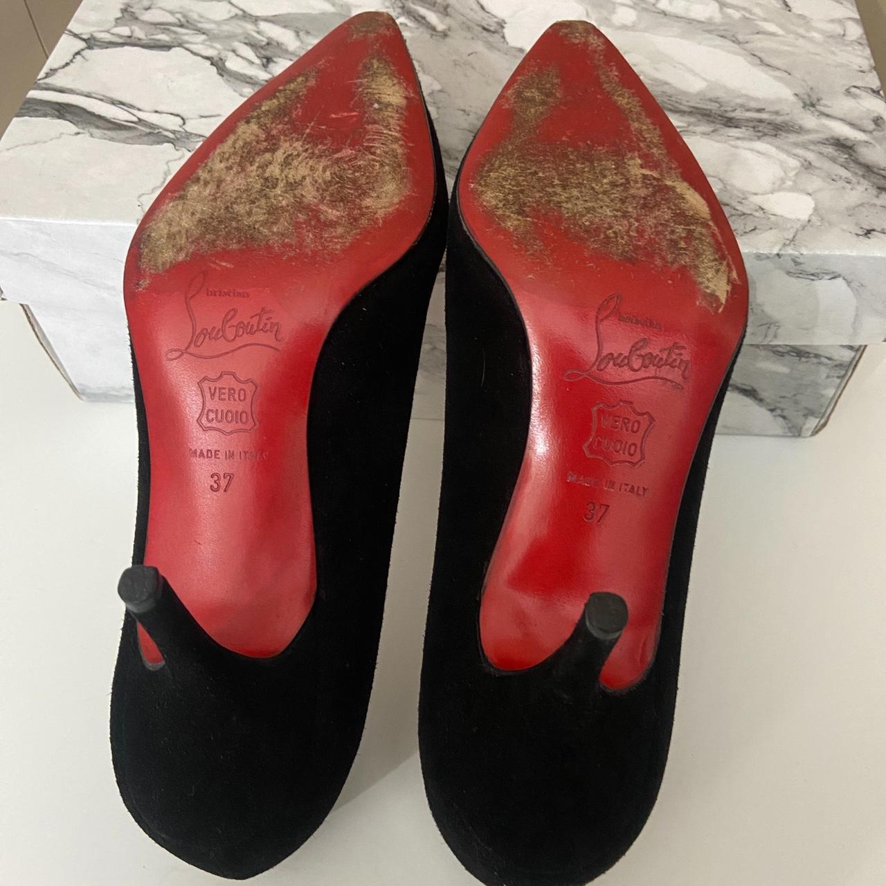 Christian Louboutin black suede kitten heels - size... - Depop