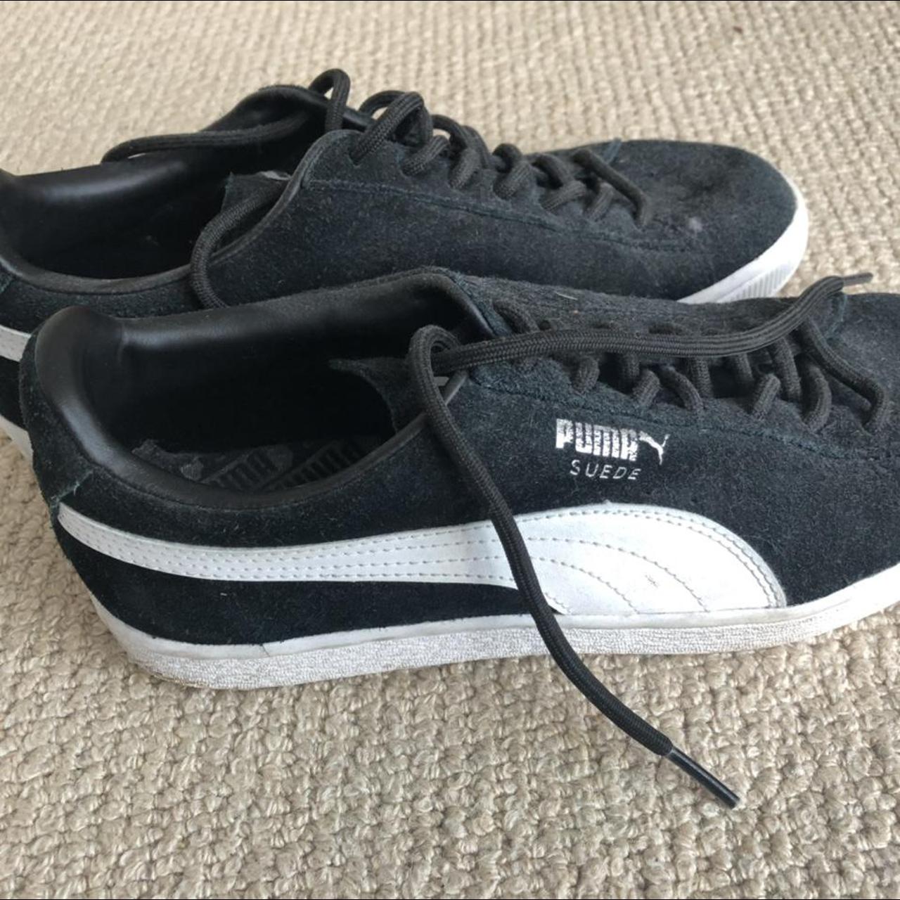 Puma suede trainers black and white #puma #suede... - Depop