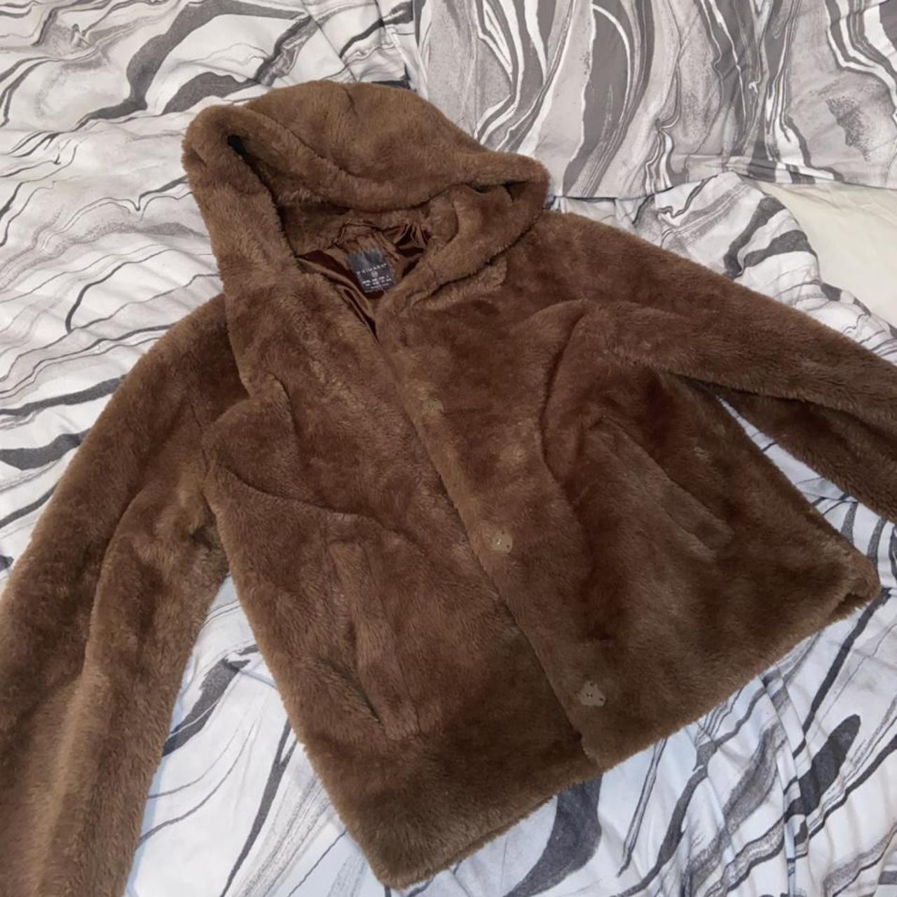 Brown fluffy hooded coat. Only worn a couple times.... - Depop