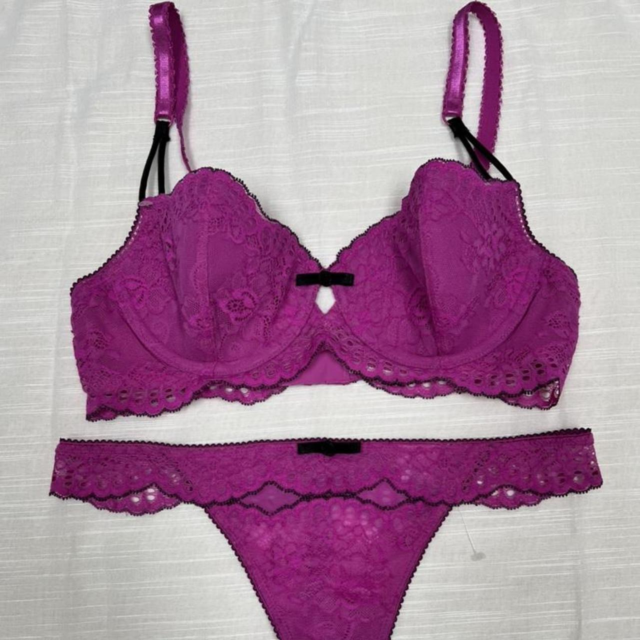 Beautiful purple lace lingerie set cups are lightly... - Depop