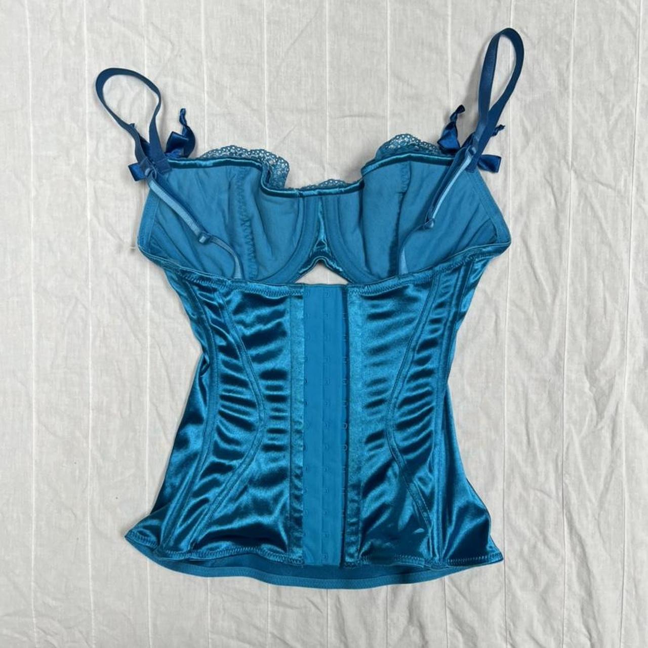 2000s Blue satin bustier top Peek a boo hole under... - Depop