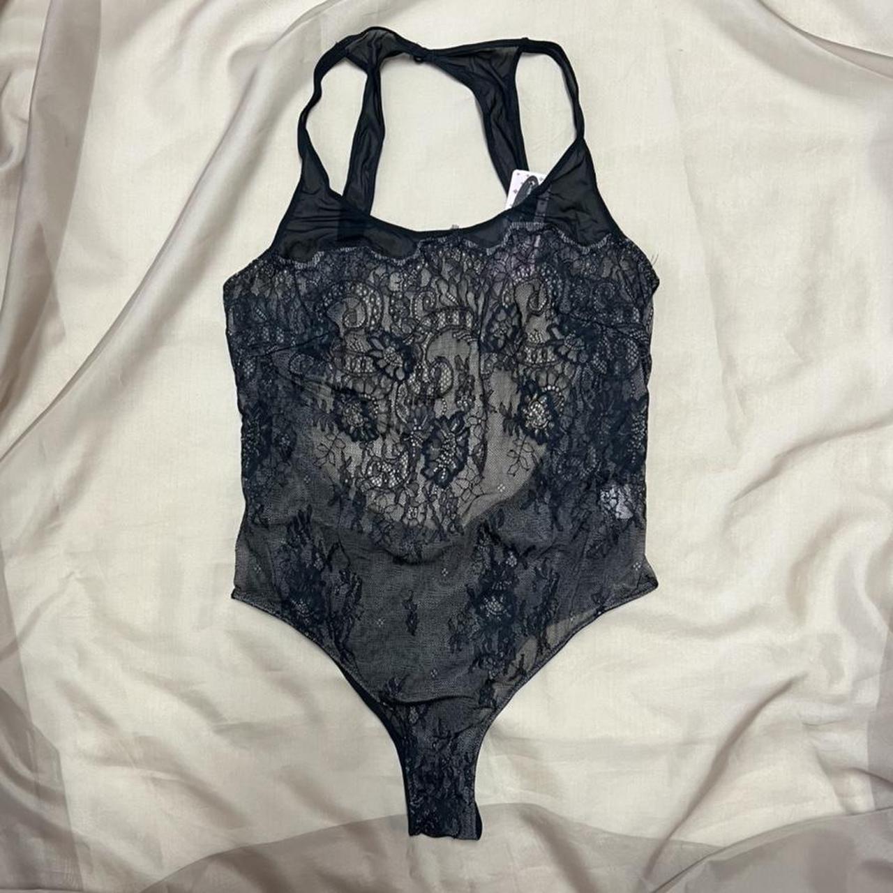 Black mesh and lace bodysuit front is lined with... - Depop