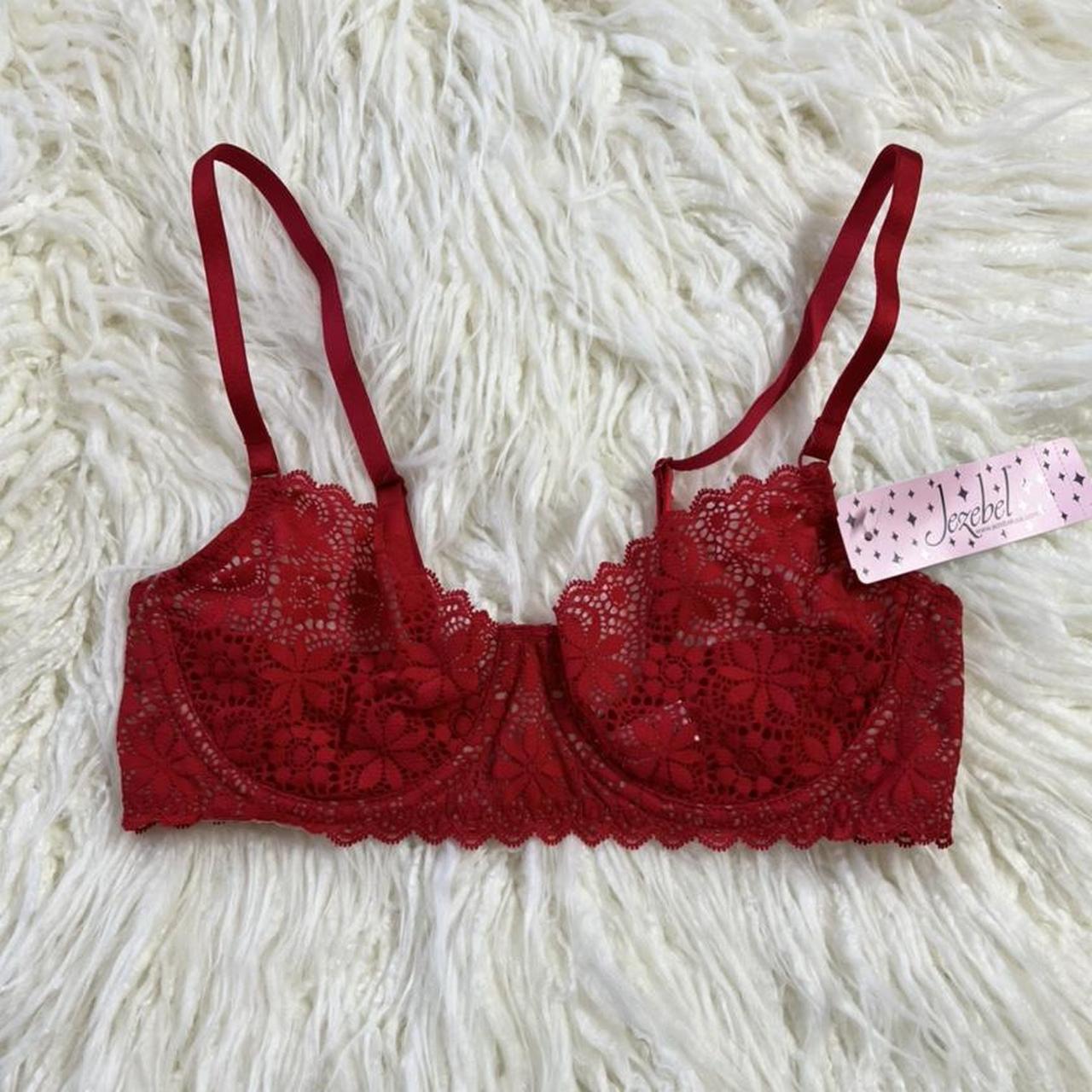 Beautiful, unique lace bra cherry red... - Depop