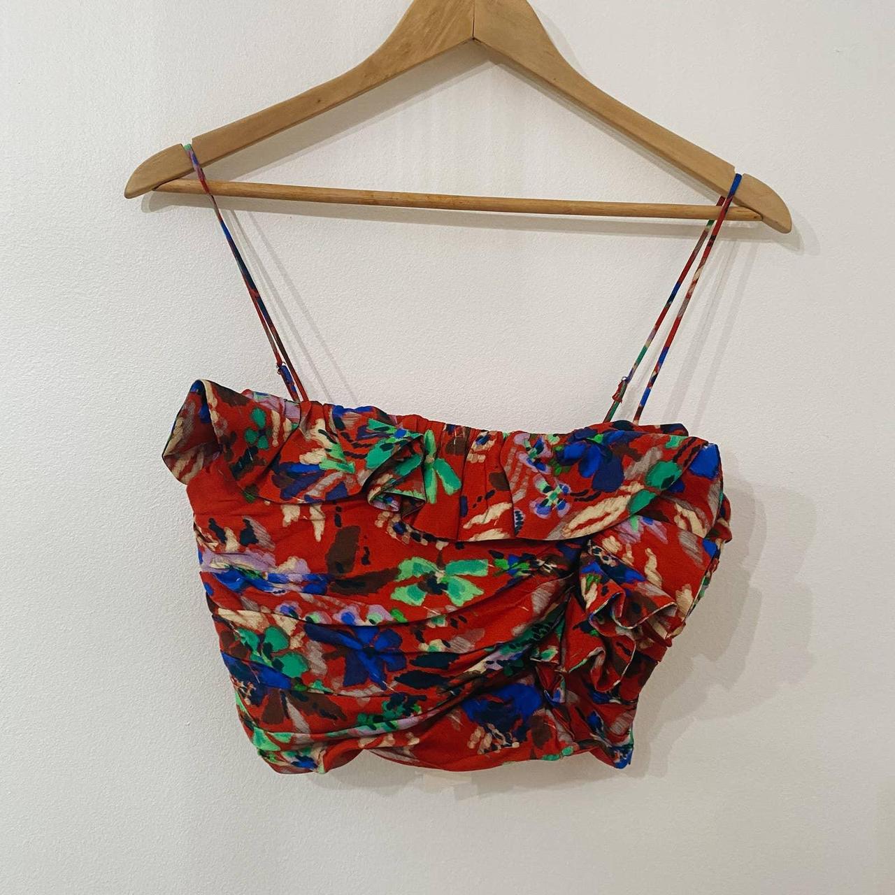 ZARA Red Floral Ruffle Crop Top Blouse Brand new... Depop