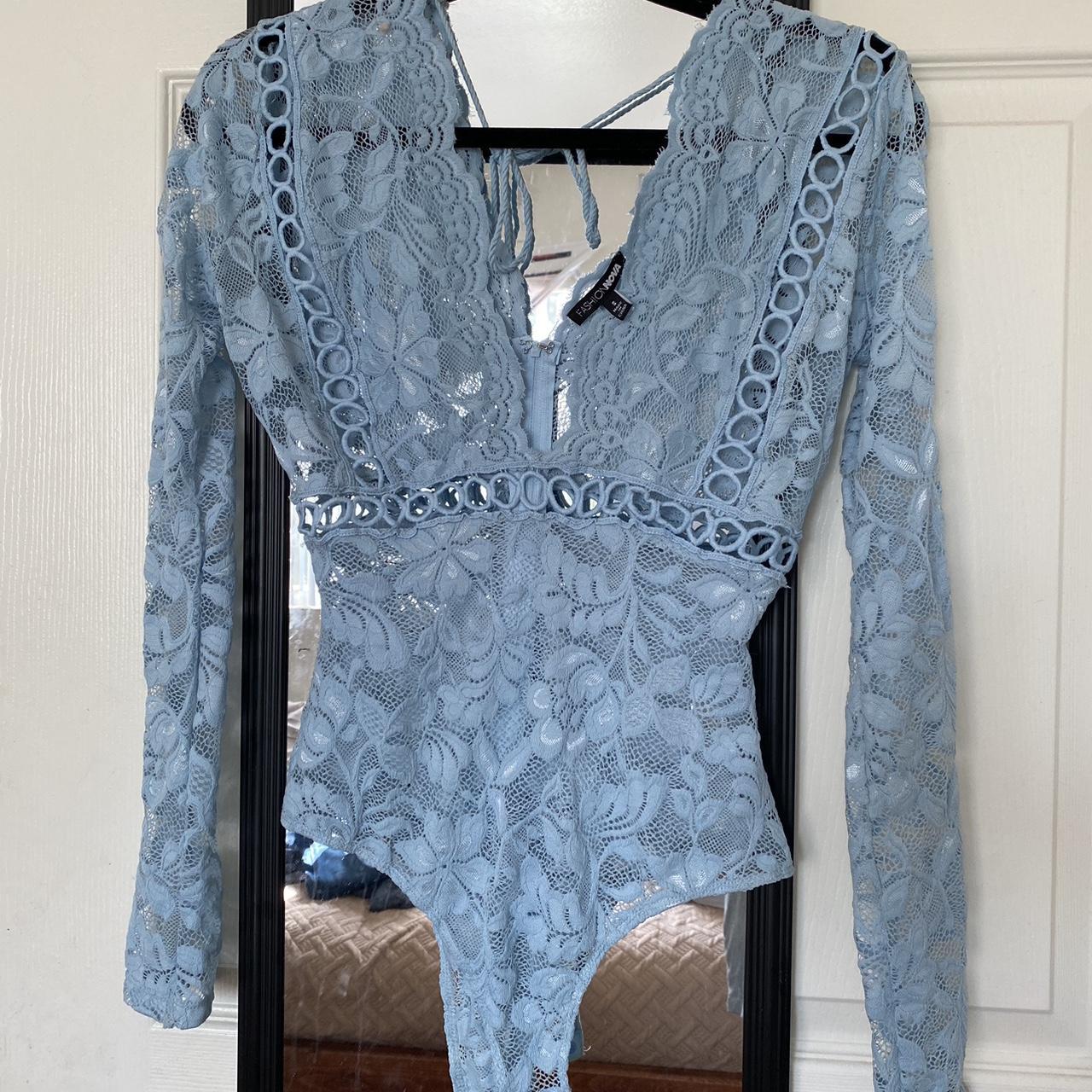 Baby Blue Lace Transparent Fashion Nova bodysuit -... - Depop