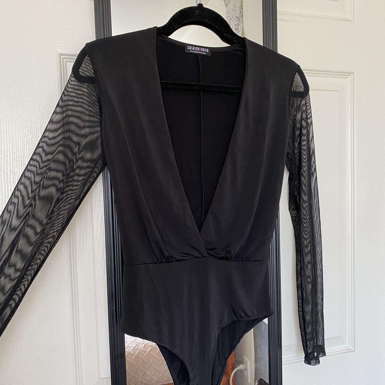 Black shear Fashion Nova bodysuit shear size... Depop