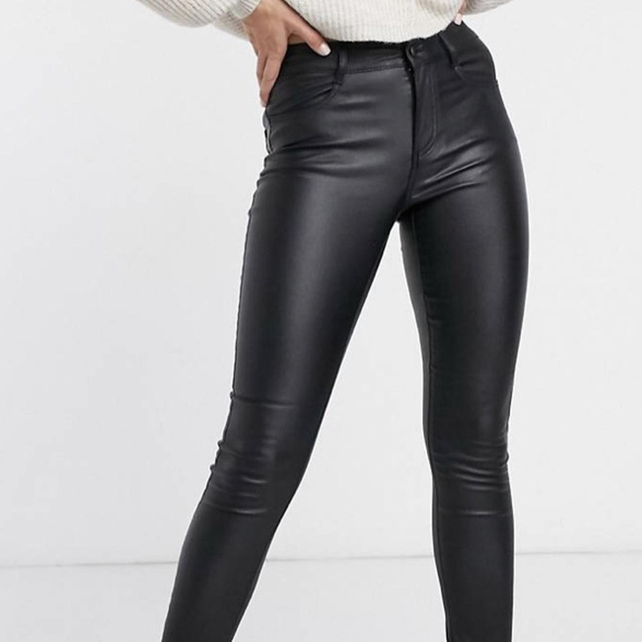 Skinny black coated jeans, leather look. A little... - Depop