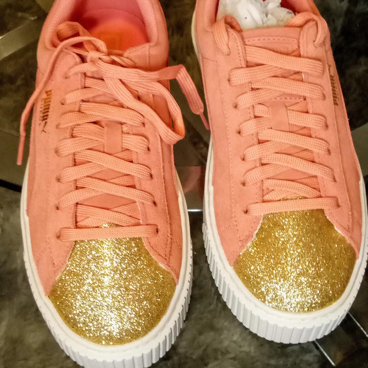 Suede platform Gold shelled Pink Puma Junior