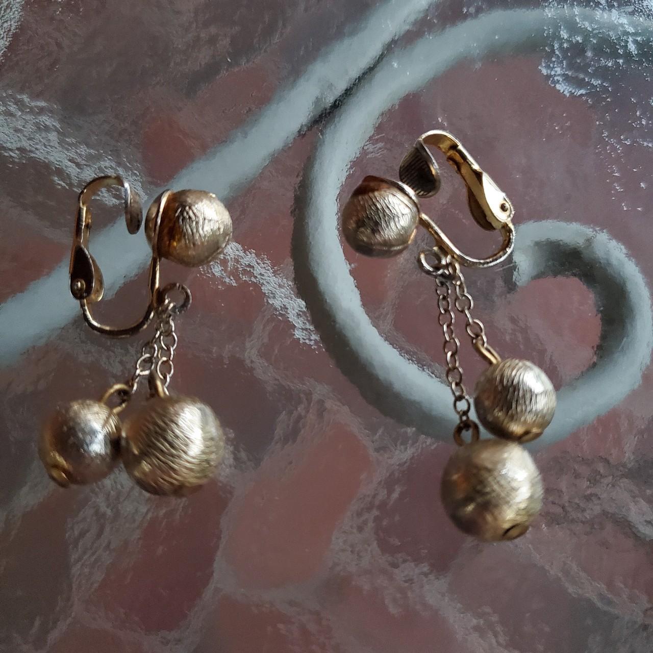 Vintage gold dangle ball clip on earrings. #vintage... - Depop