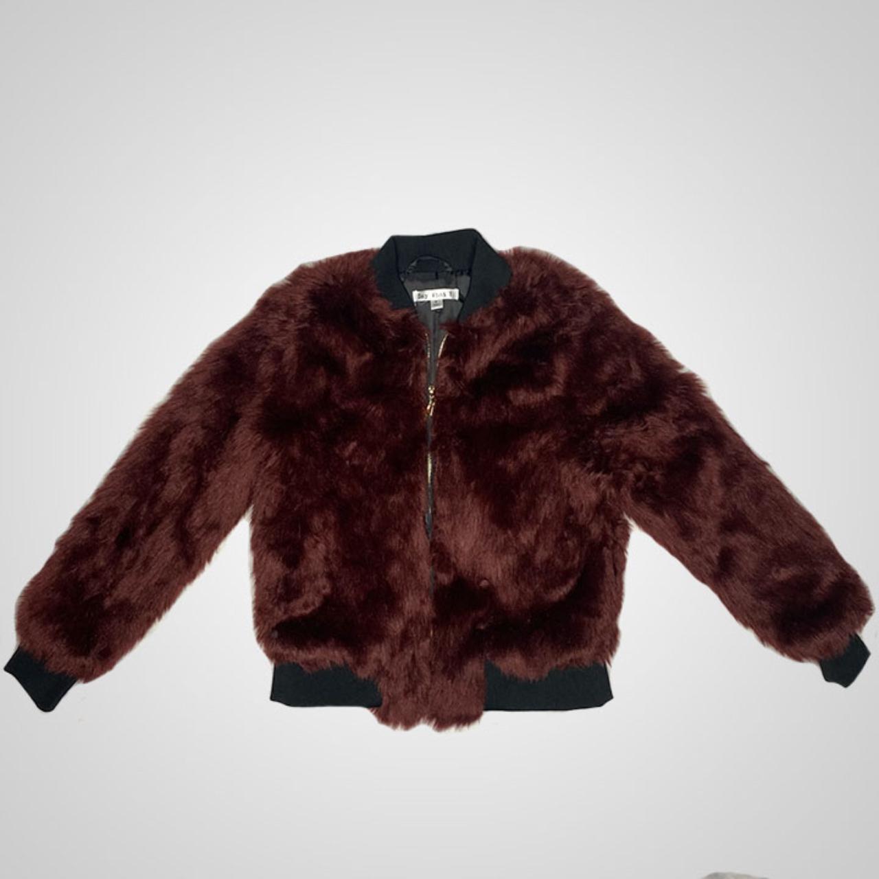 burgundy fur bomber jacket