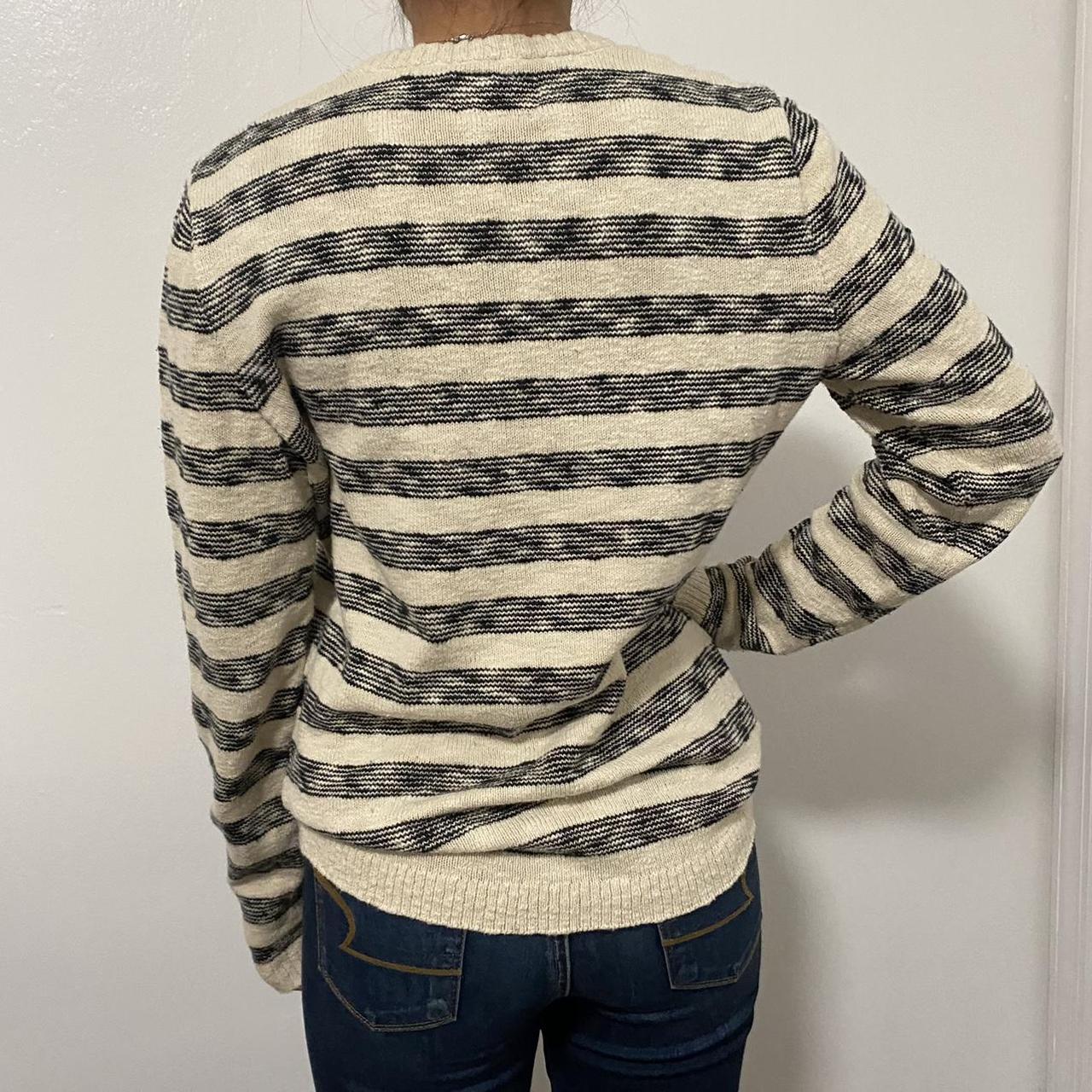 AMERICAN EAGLE BLACK AND WHITE STRIPED SWEATER-... - Depop