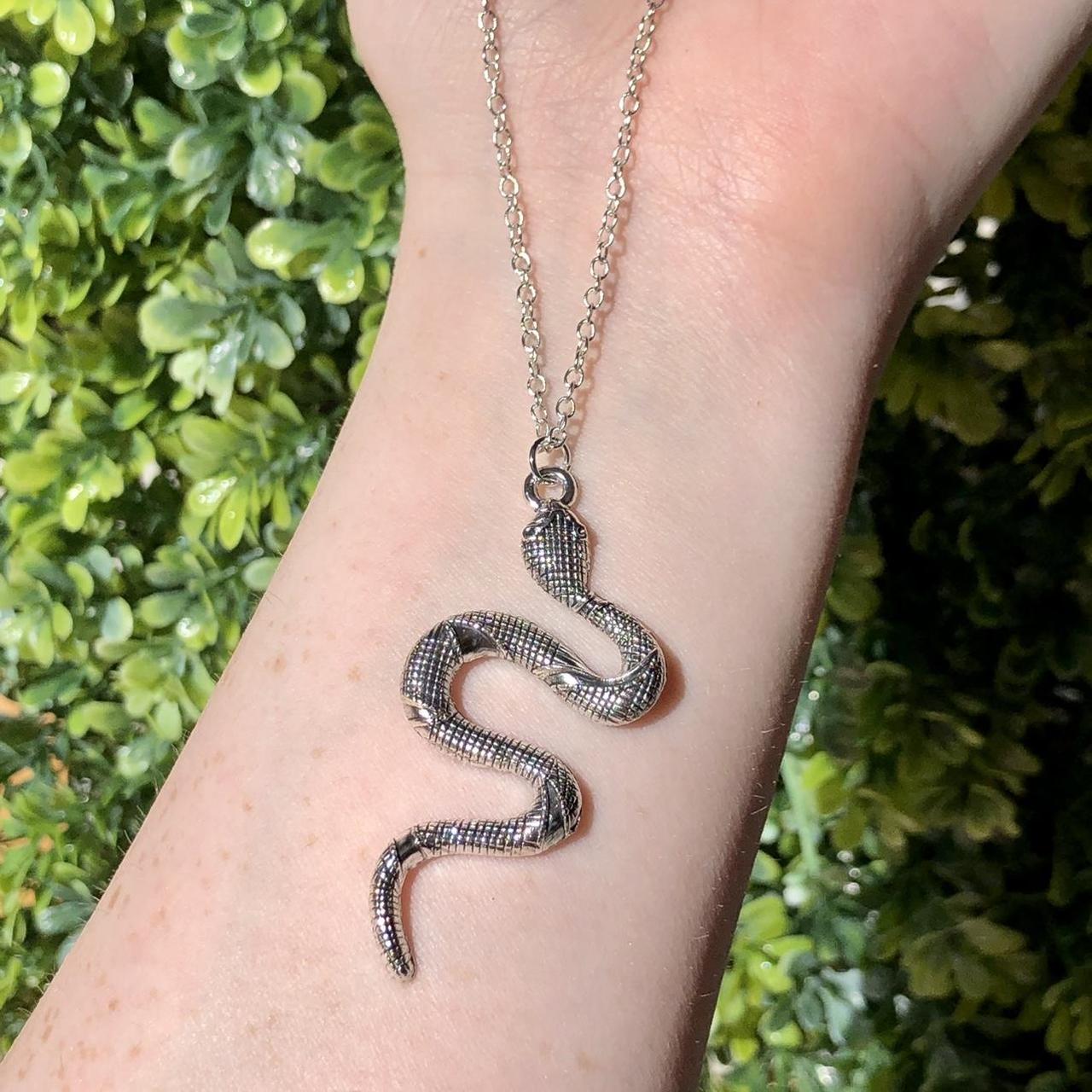 Snake charm necklace 🐍 Silver snake serpent charm... Depop