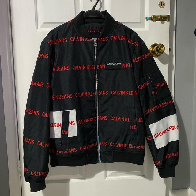 Calvin Klein Men s Black Multi Logo Bomber Depop