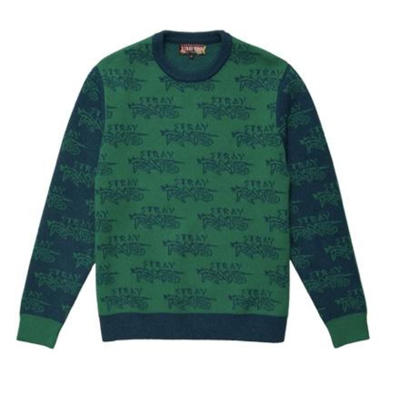 stray rats green and blue primal knit sweater... - Depop