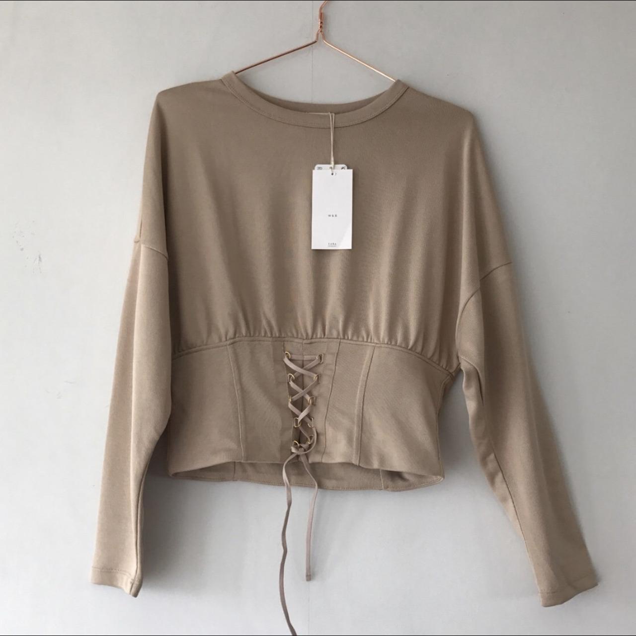 And Now This Women's Corset Long Sleeve Knit Top (Small, Camel Brown)