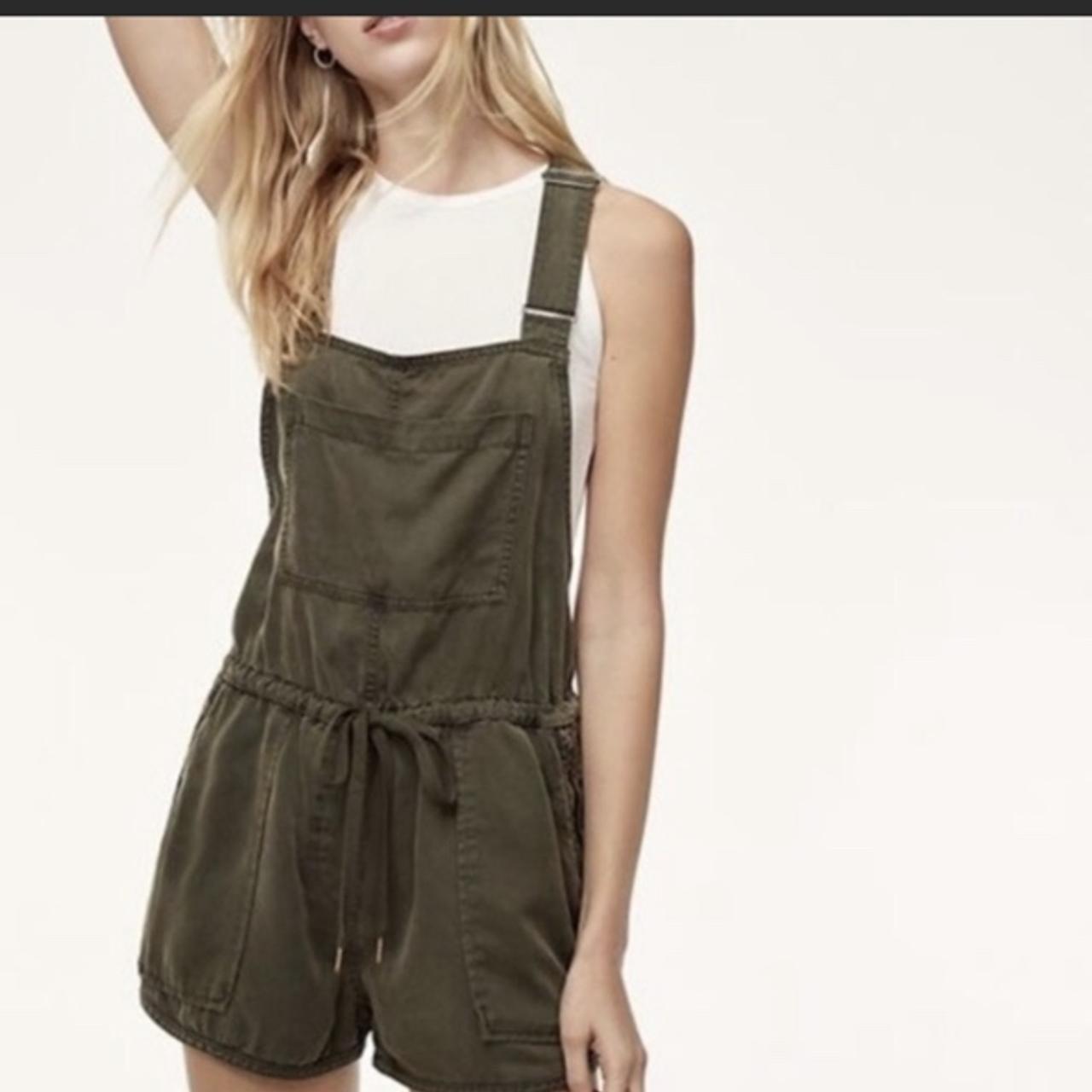 Aritzia green denim overall romper aritzia... Depop