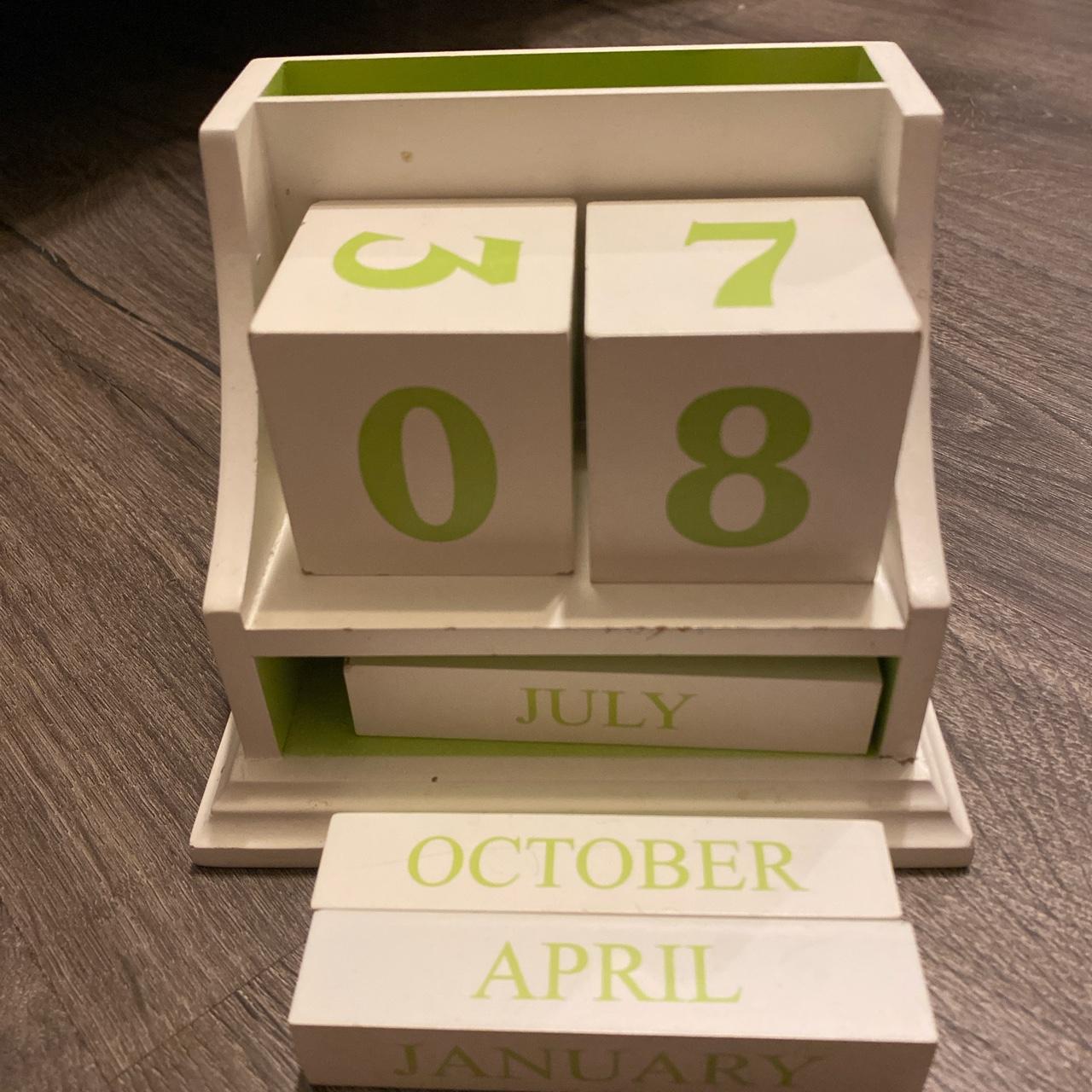 SAGE GREEN BLOCK CALENDAR has some paint chipping... - Depop