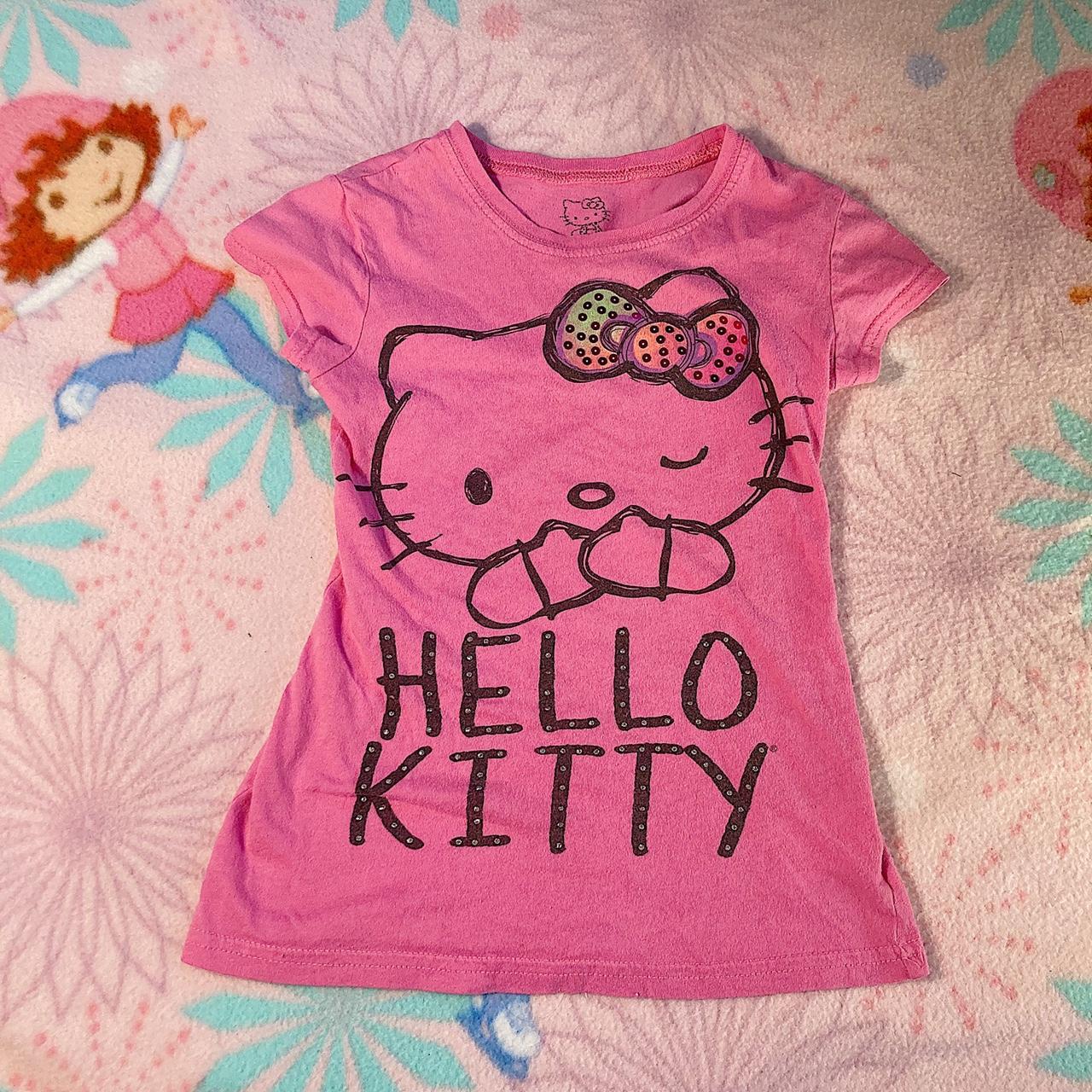 Y2K light green and hot pink Hello Kitty fabric mini - Depop