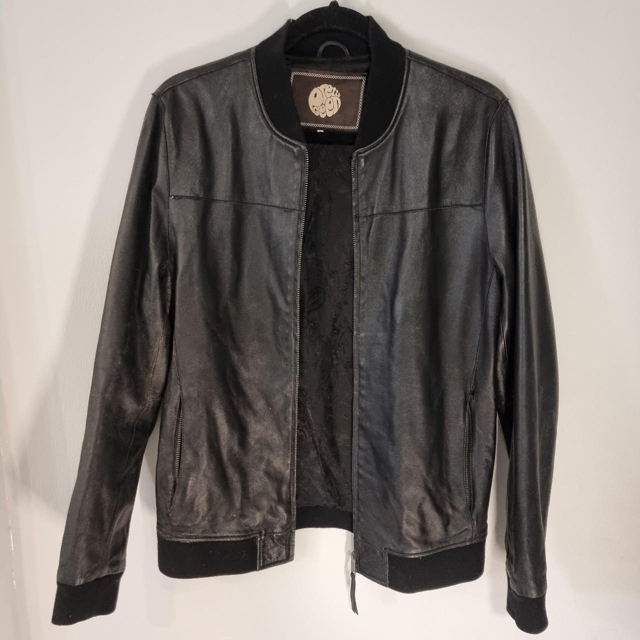 Pretty Green Leather Jacket Tight Fitting Bomber