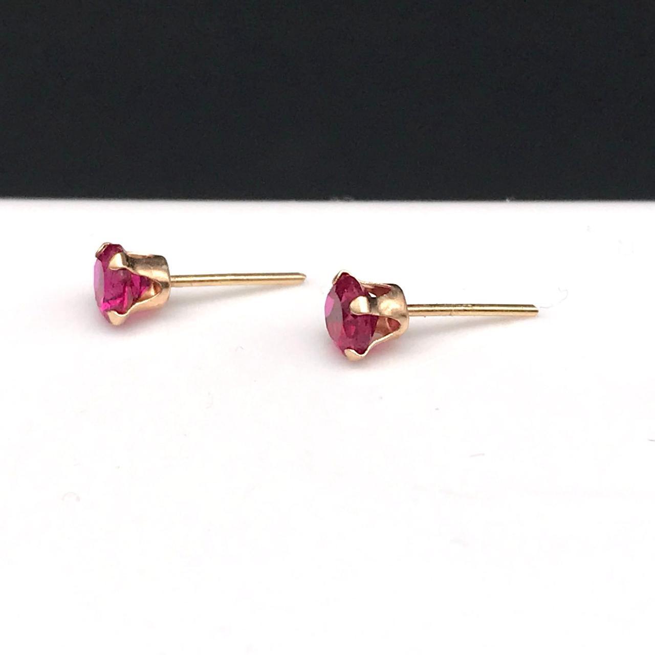 Vintage 10K Gold Ruby Stud Earrings with Small... - Depop