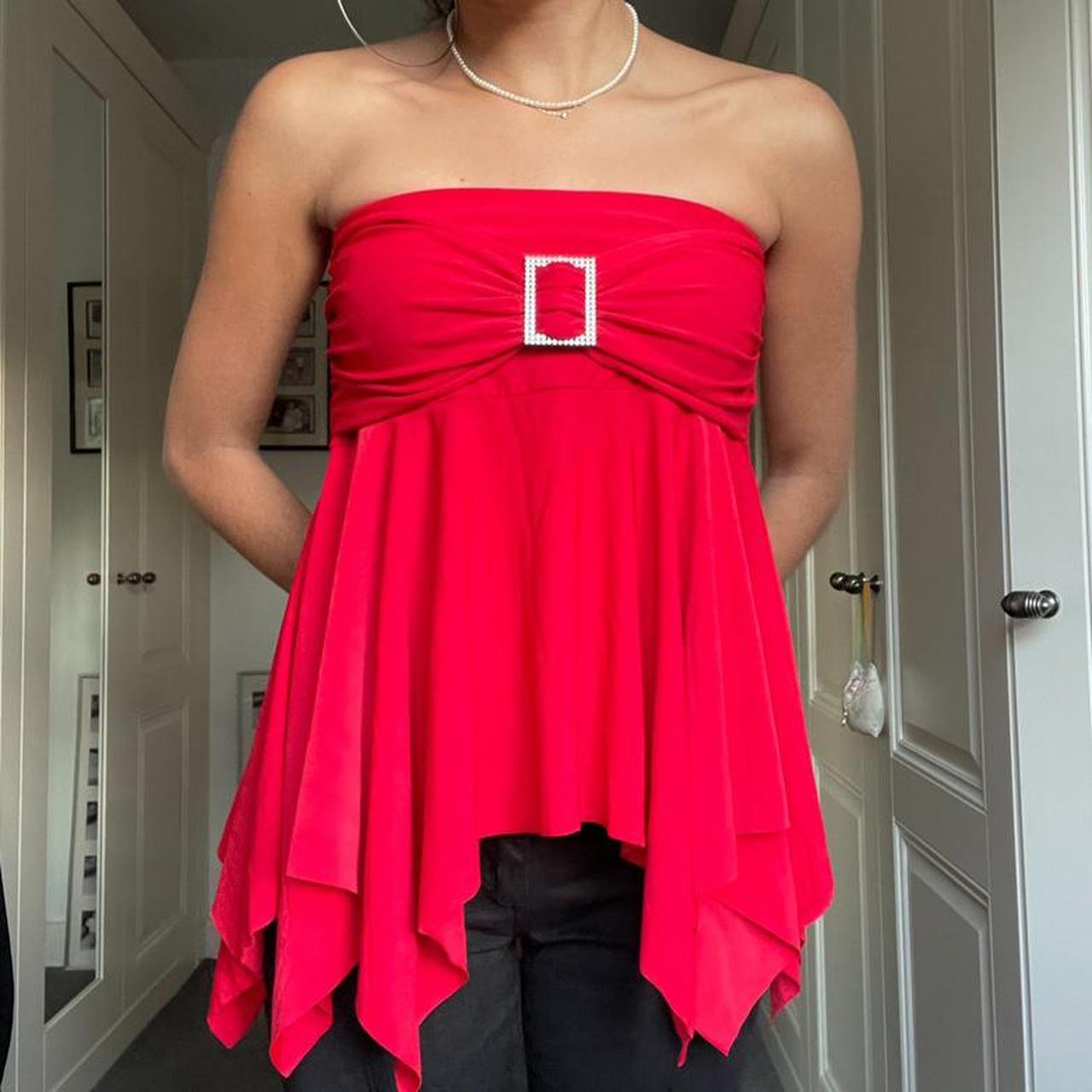 the cutest y2k strapless bandeau flowy red top Depop
