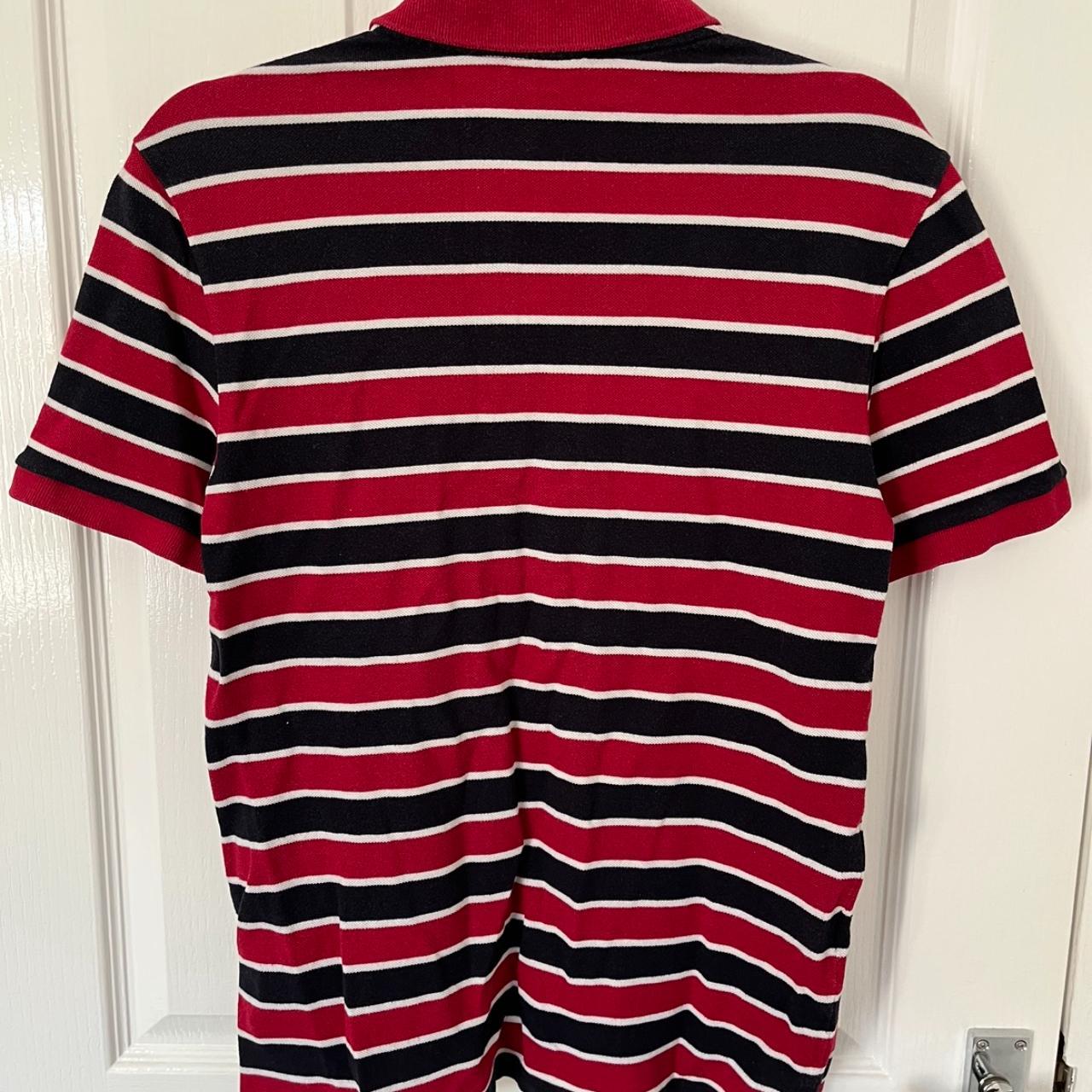 mens polo red, white and black lacoste size... - Depop