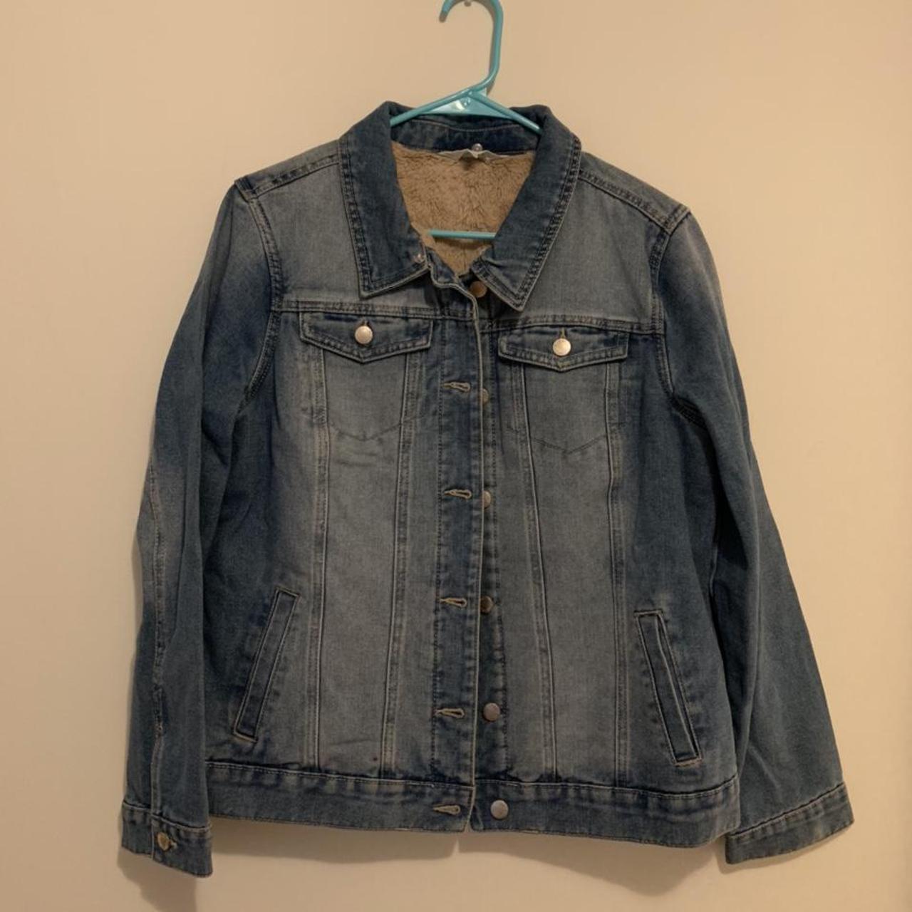 Denim jacket with fuzzy lining, super cozy Size... - Depop