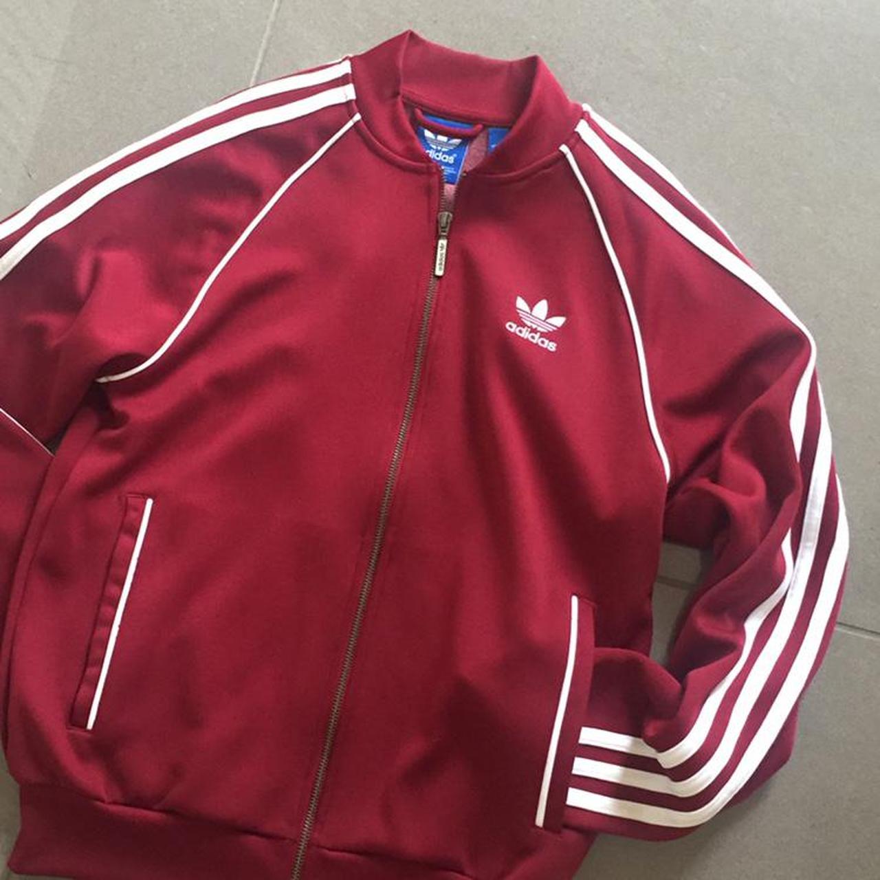 ADIDAS Burgundy Front Zip Sport/Track Jacket Size M 😎 Depop