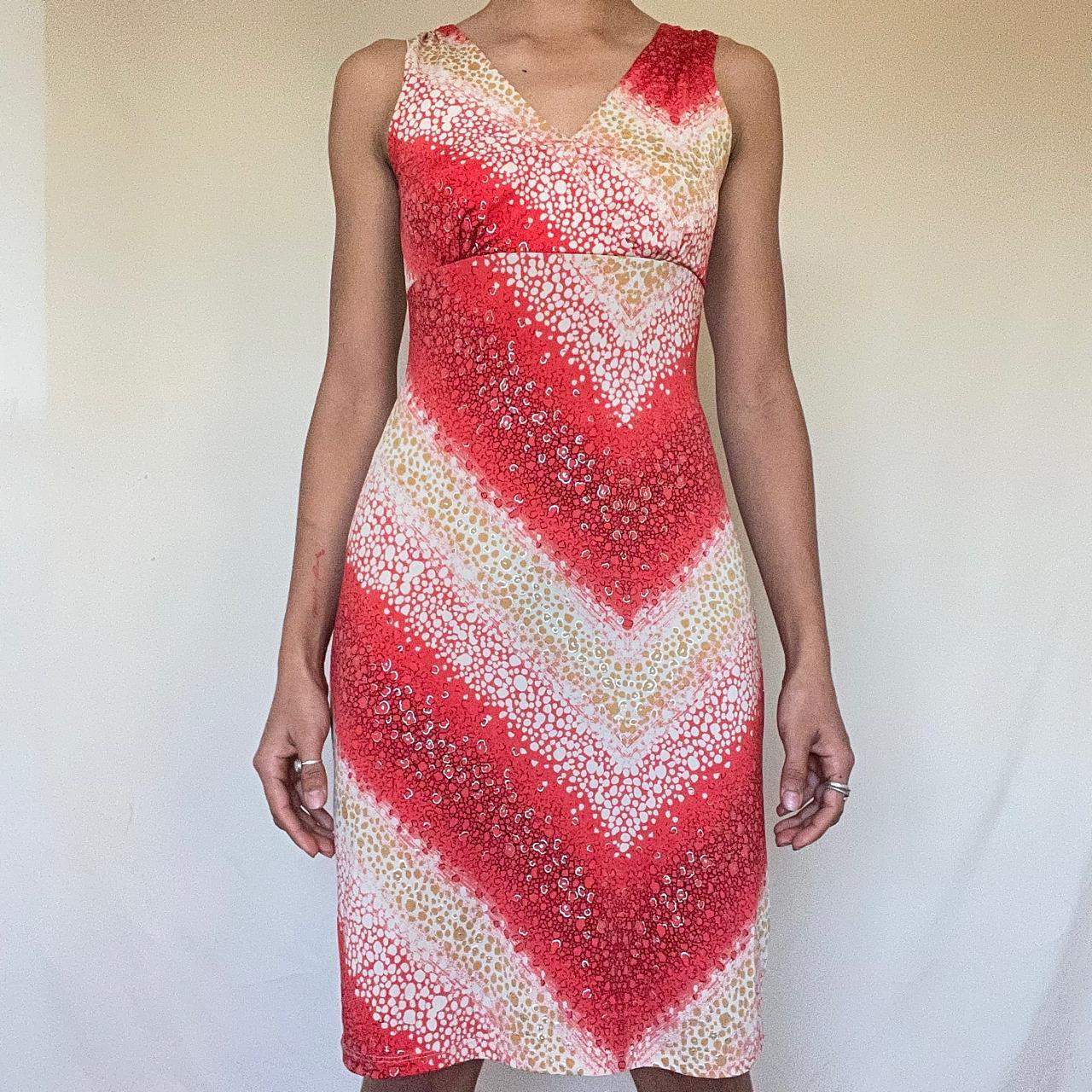 Windsor Women's Orange and Cream Dress Depop