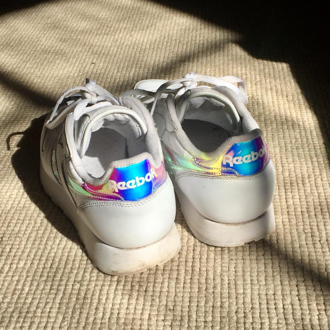 White iridescent Reebok Classic leather. - Holographic... Depop