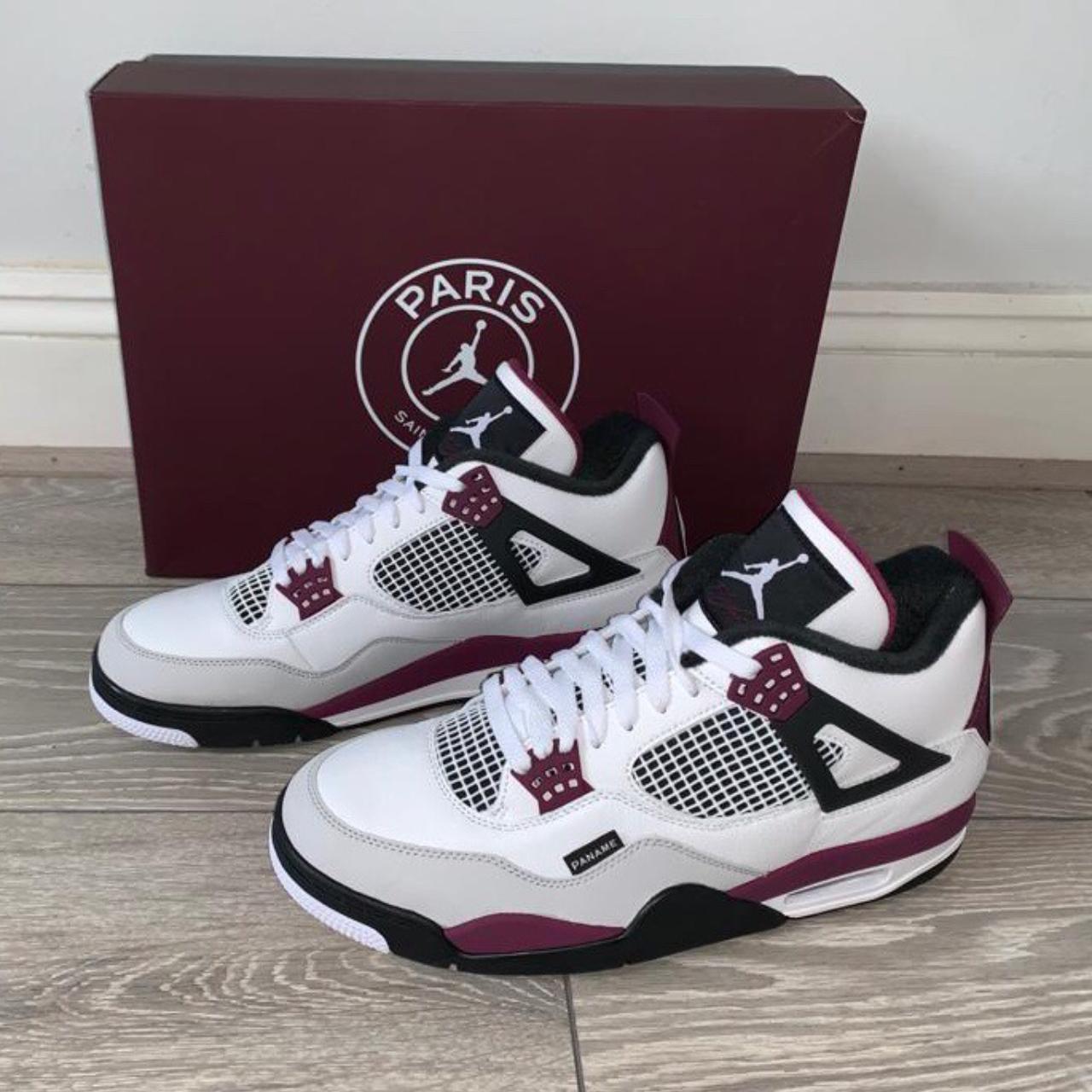 Jordan Men's White and Burgundy Trainers | Depop