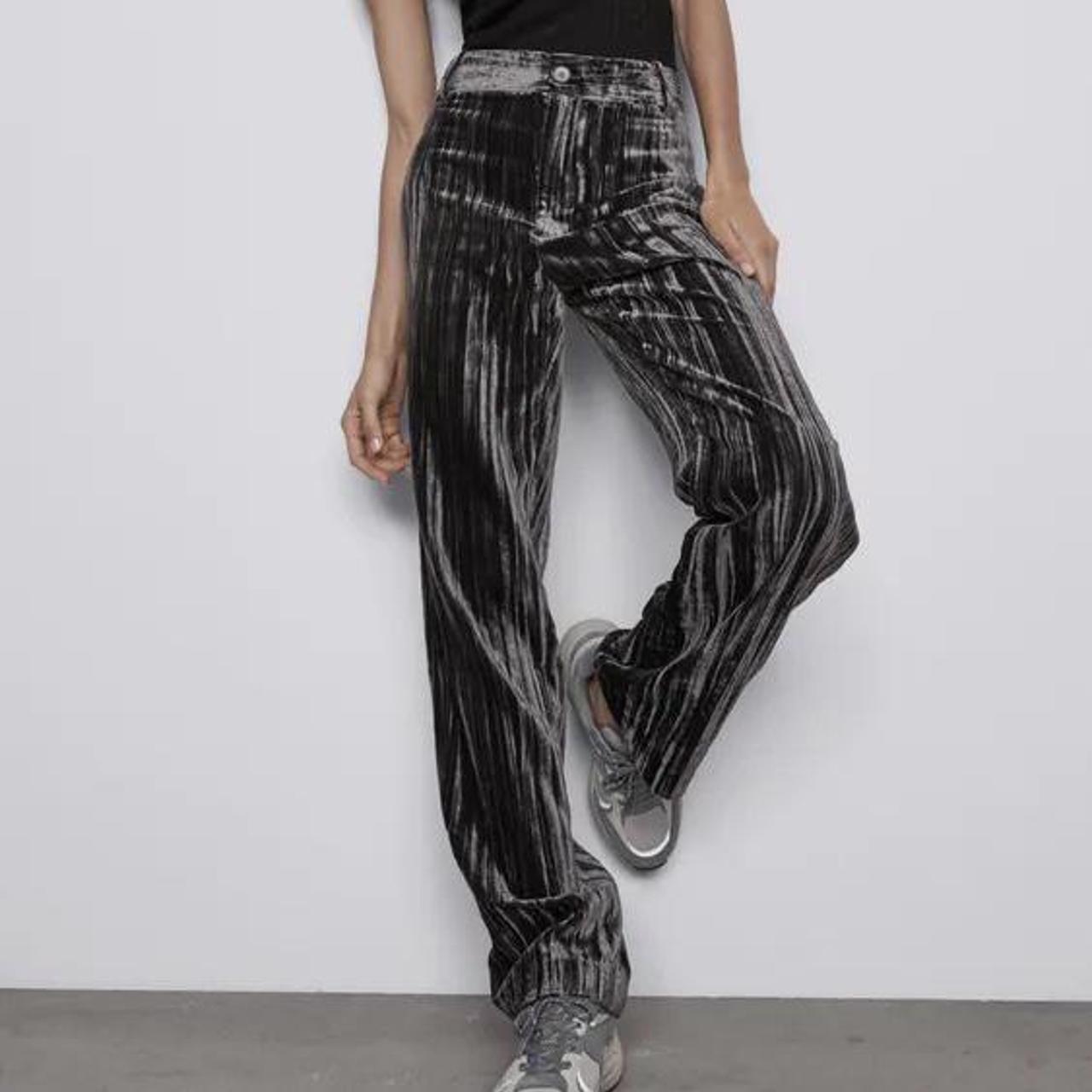 New NWT Zara High Waist Gray Velvet Pants Small... Depop
