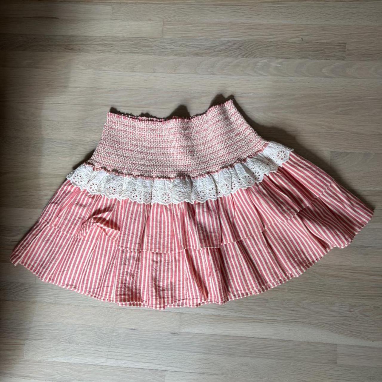 Red Mini LoveShackFancy Skirt - Depop